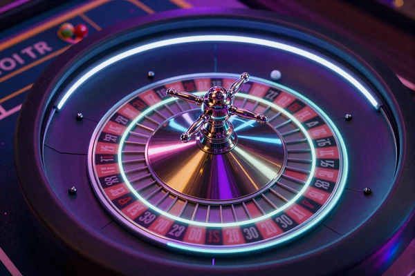 Roulette-Rad aus der Vogelperspektive mit Neonbeleuchtung im GambleZen Live Casino Deutschland