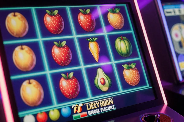 Nahaufnahme eines leuchtenden Neon-Slot-Bildschirms mit Jackpot-Symbolen im GambleZen Online Casino