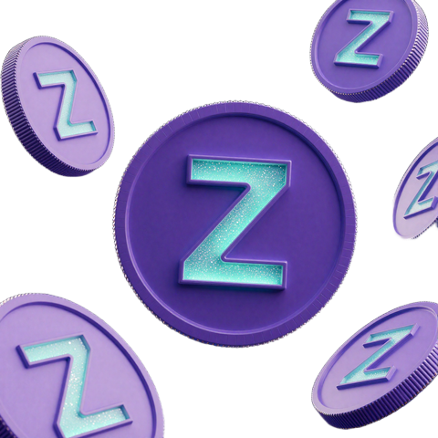 Schwebende leuchtende ZenCoins mit Z-Symbol f&uuml;r den GambleZen ZenCoins-Shop